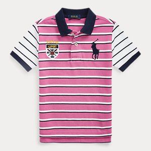 Ralph Lauren Short Sleeve Pink Striped Crested Big Pony Polo Shirt NWT